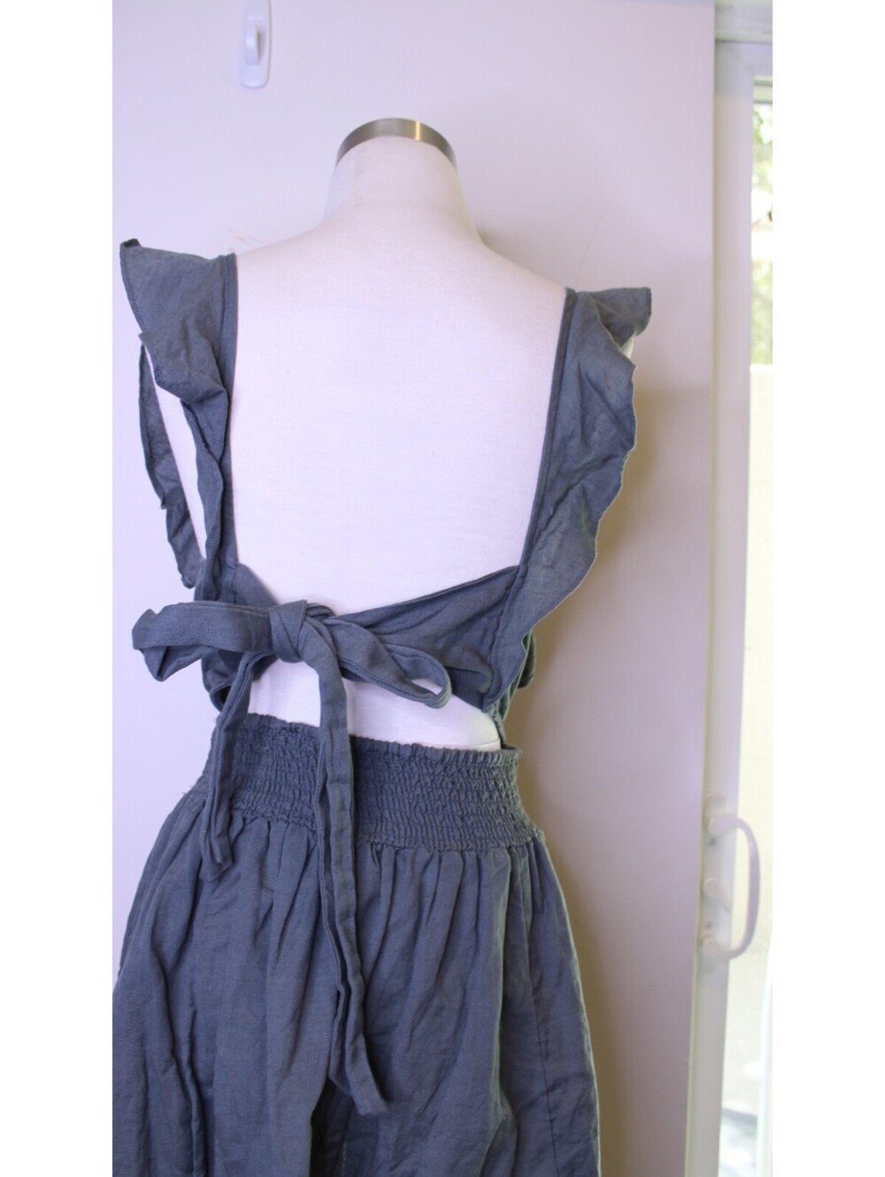 FP Blue/Gray Linen Blend Backless Mini Dress - XS - Picture 4 of 5
